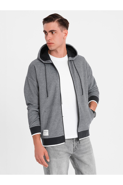 OMBRE Weich strukturiertes Herren-Kapuzensweatshirt - schwarz V1 OM-SSZP-0191