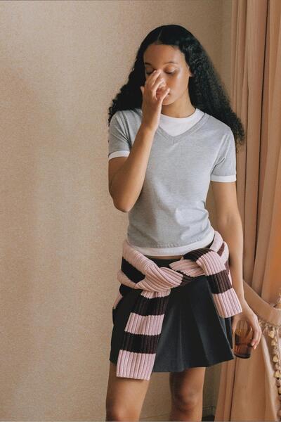 Pull & Bear Çift katlı kısa kollu tişört