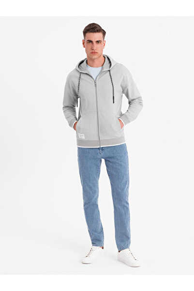 OMBRE Weich strukturiertes Herren-Kapuzensweatshirt - grau V4 OM-SSZP-0191