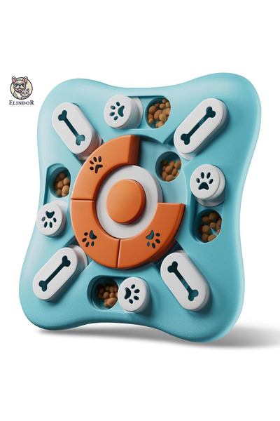 Elindor ® Intelligent Puzzle for Dogs and Cats with Sound and Reward and Food Compartments, Blue