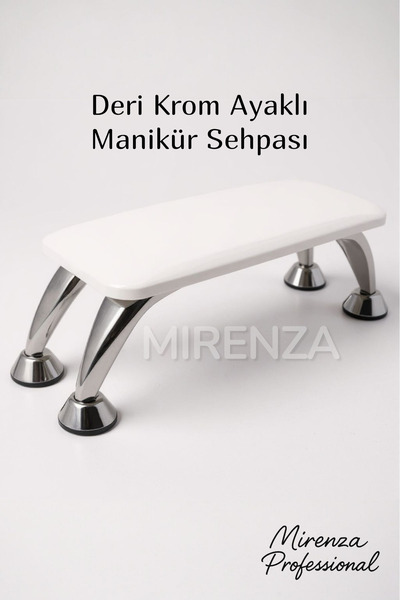 mirenza cosmetic Genuine Leather Manicure Pedicure Table with Chrome Legs - White - Professional Manicure Table