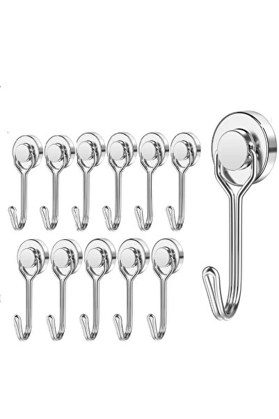 zola Set of 12 neodymium magnets with hook, for organization, 16 × 45 mm, silver