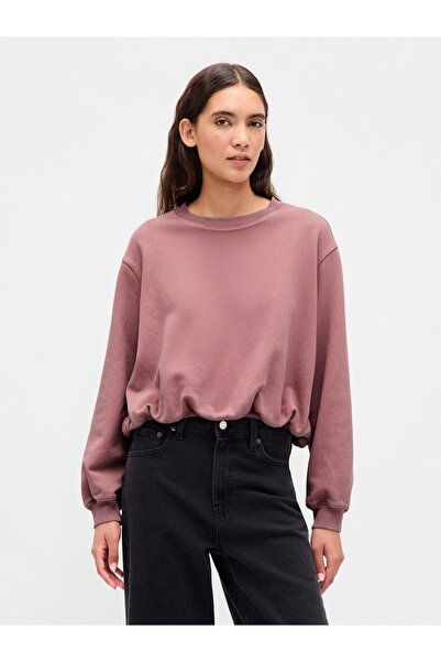 GAP Kadın Pembe Heavyweight Fransız Havlu Kumaş Balon Sweatshirt