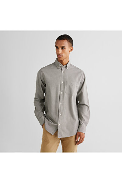 Gant Erkek Gri Regular Fit Düğmeli Yaka Kareli Gömlek