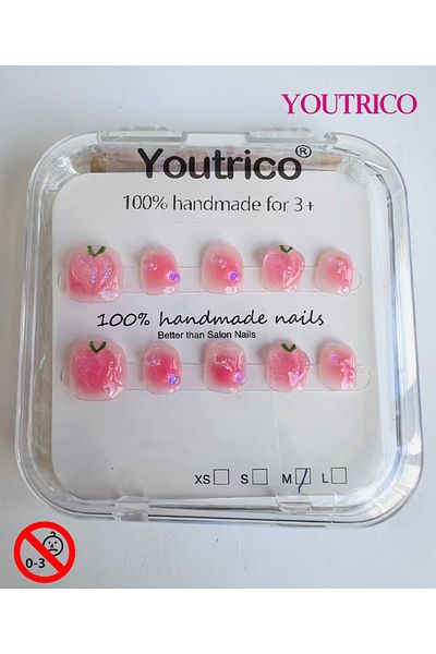 Youtrico Kids Press-on Nails - 100% Handmade Non-Toxic Safe for Ages 3+ Cute Green Kids' Fake Nails-M