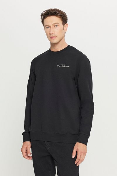 AC&Co / Altınyıldız Classics Men's Black Cotton Standard Fit Regular Cut Comfortable Crew Neck Sweatshirt