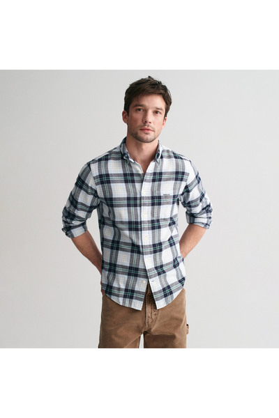 Gant Erkek Mavi Regular Fit Düğmeli Yaka Logolu Gömlek