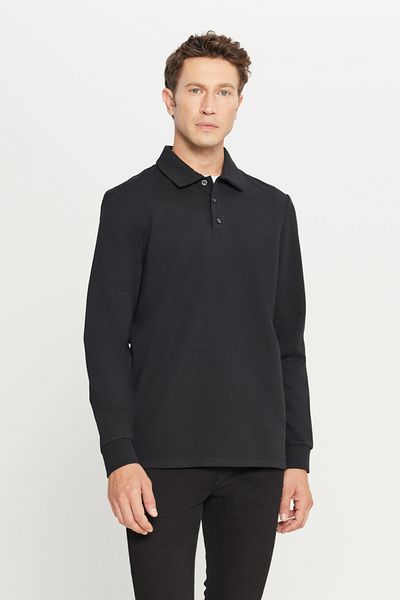 AC&Co / Altınyıldız Classics Men's Black Cotton Standard Fit Regular Fit Polo Neck Sweatshirt