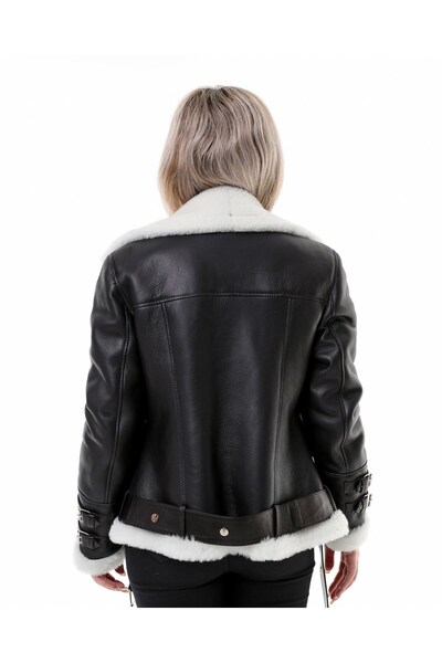 DeriWork Women's Leather Fur Look Jacket