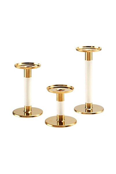 Generic 3-Piece Candlestick Set Gold/White 22x10x24centimeter