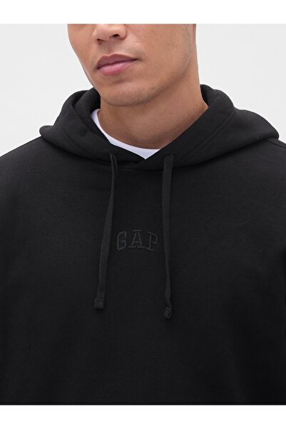 GAP Erkek Siyah Relaxed Mini-Logo Sweatshirt