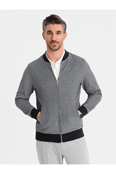 OMBRE Herren-Bomberjacke aus Piqué-Strick - Schwarz V1 OM-SSZP-0238