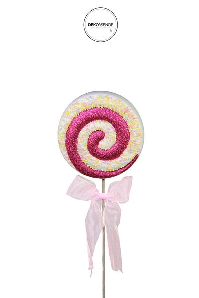 Dekorsende Sparkling New Year's Lollipop Ornament with Snow Effect Fuchsia White 40 cm