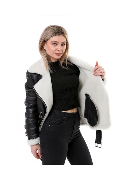 DeriWork Women's Leather Fur Look Jacket
