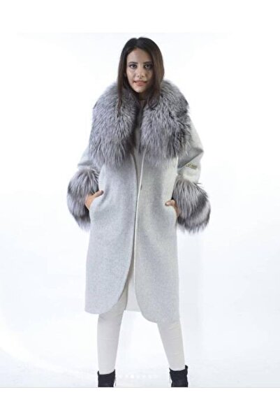 DeriWork Hakiki Deri Gri Kadın Kürk Ceket Mont %100 Orijinal Deri
