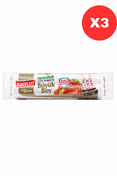 Koroplast Ekstra Güçlü Koku Hapseden Çilek Kokulu, Büzgülü Büyük Boy Çöp Torbası 10'lu X3