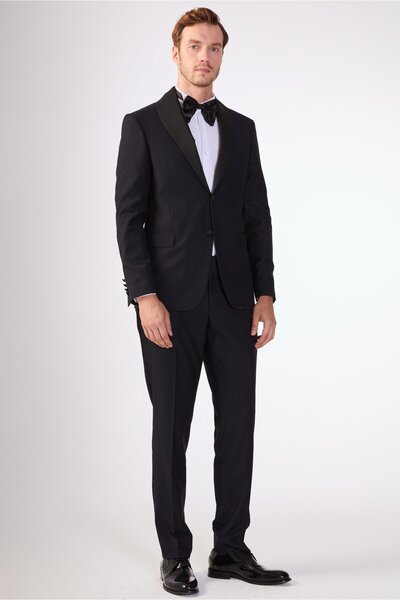 Dufy Black Men's Slim Fit Mono Collar Tuxedo Suit - 79125