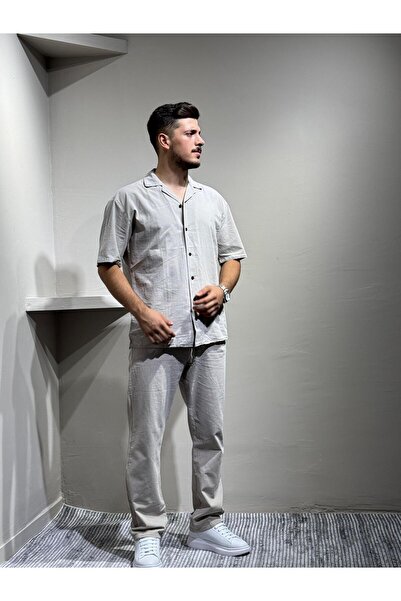 blayn jeans Shirt Pants Men's Linen Suit Oversize Fit