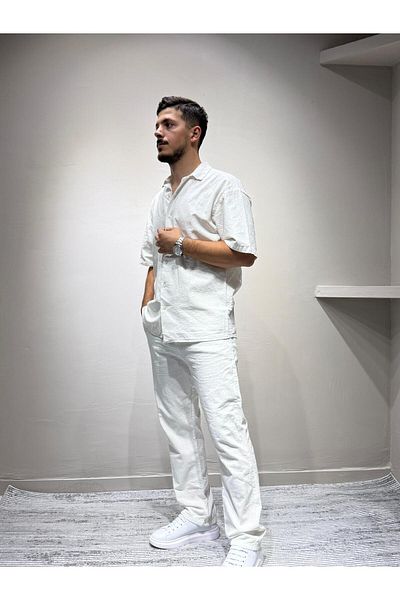 blayn jeans Shirt Pants Men's Linen Suit Oversize Fit