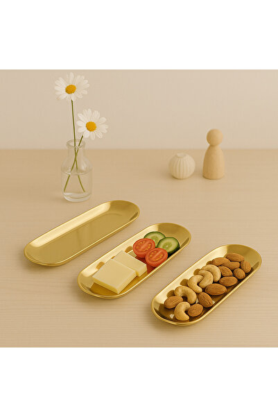 NEWTREND Züccaciye 1 Large (23 cm) Boat Oval Gold Stainless Steel Snack Bowl Appetizer Sauce Bowl Steel Plate