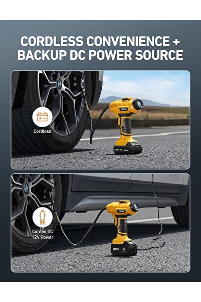 AstroAI Cordless Tyre Inflator Air Compressor, 20V Rechargeable Battery, 160 PSI - Yellow