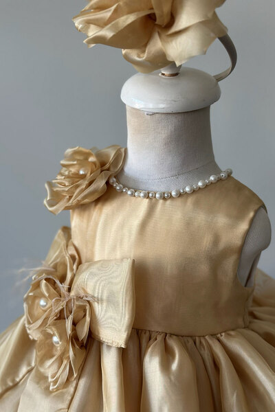 Mialora Special Design Girl's Dress, Flower and Pearl Detail, Bow, Hair Acces...