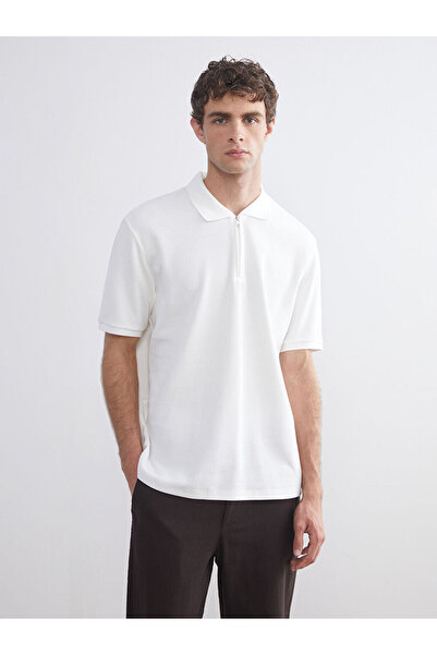 LC Waikiki White Polo Neck Combed Cotton Men's T-Shirt