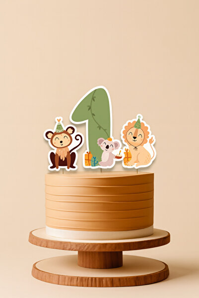 abjad Safari Themed 1 Year Old 3-Piece Cake Decoration