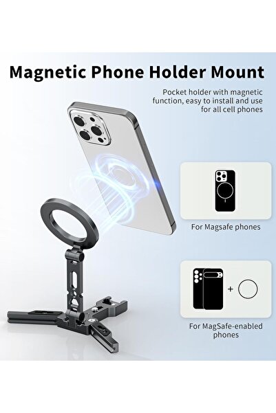 Generic Magnetic Tripod Stand, 3-in-1 Aluminum Foldable with 1/4" Screw & Cold Shoe Mount