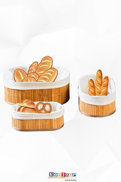 Bonjour Gift & Hobby Natural Bamboo 3-Piece Basket Set – Oval, Multi-Purpose Storage and Organizer