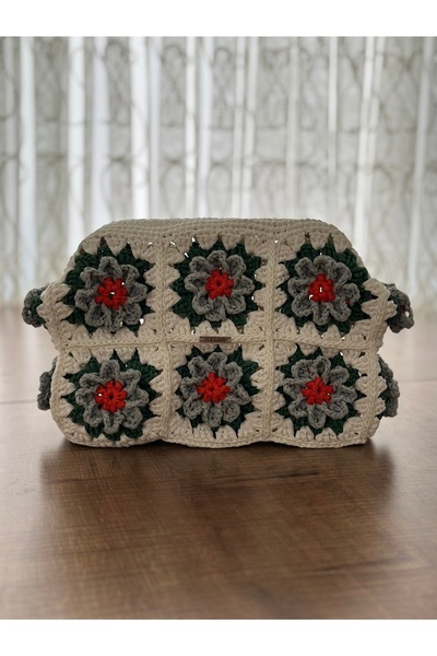 RELYA Women's White Green Gray Orange Motif Hidden Scholarship Handbag Width 25 cm Length 18 cm Depth 9 cm