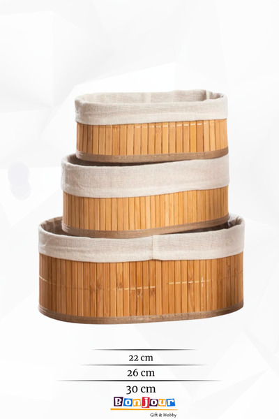 Bonjour Gift & Hobby Natural Bamboo 3-Piece Basket Set – Oval, Multi-Purpose Storage and Organizer