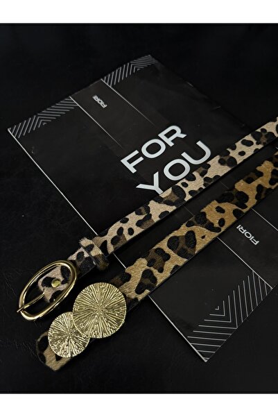 Fiori Curea rotundă pentru femei cu cataramă aurie, cu leopard, curea pentru ...