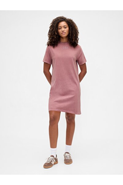 GAP Kadın Pembe Logo Relaxed T-Shirt Elbise