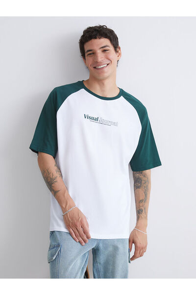 LC Waikiki Green Crew Neck Color Block Combed Cotton Men's T-Shirt