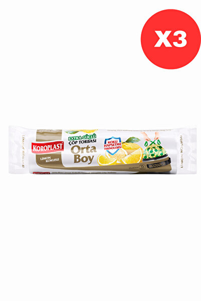 Koroplast Ekstra Güçlü Koku Hapseden Limon Kokulu, Büzgülü Orta Boy Çöp Torbası 15'li