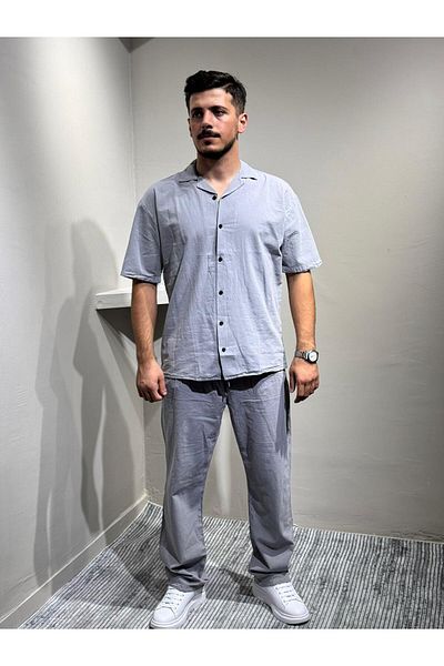 blayn jeans Shirt Pants Men's Linen Suit Oversize Fit