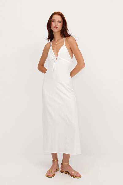 Addax Φόρεμα Halter Neck Λινό Μικτό E17497