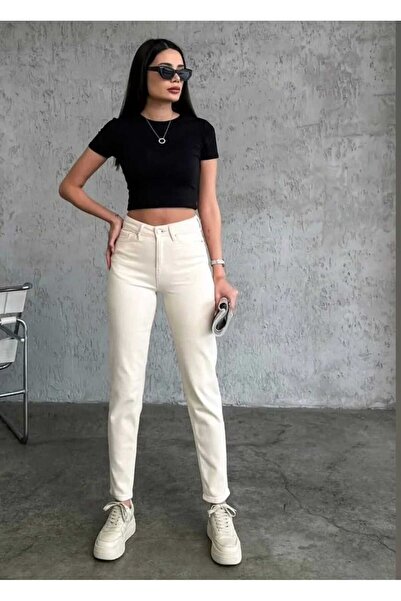 MODA KREM RENGİ MOM JEAN