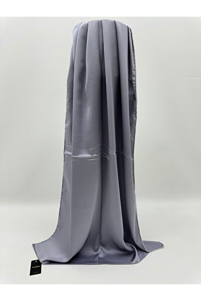 CARLİNA Dubai İpeği Kobe Saten Kenarı Taşlı Abiyelik Gri Şal