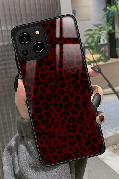 Reeder S23 Pro Max Uyumlu Bordo Leopar Tasarımlı Glossy Premium Kılıf