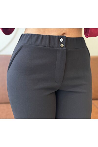 ViolettaXL Women's Large Size Legs Detail Zippered Ankle Length Lycra Steel Trousers