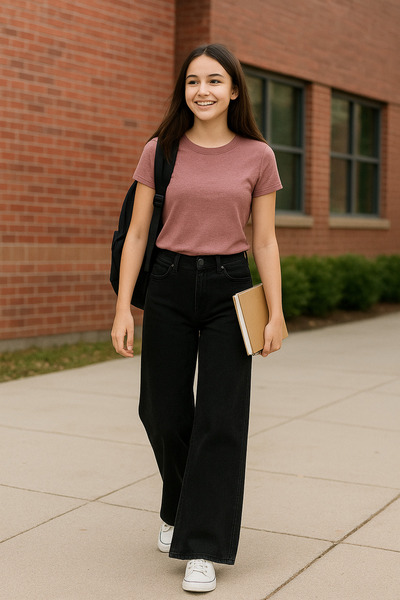 KOTOLOG Black Wide Leg Youth Unisex Pipe Leg Trousers School and Ambient Matte Quality