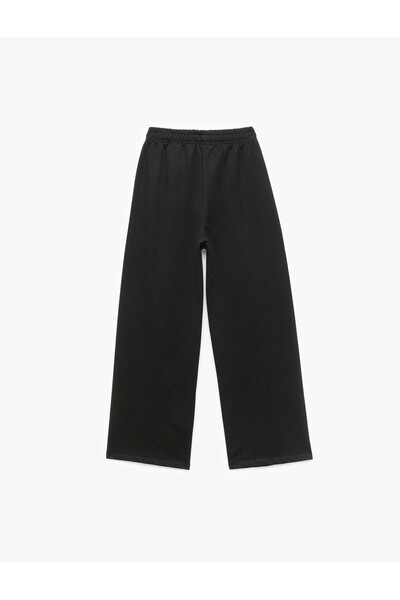 Koton Cotton Elastic Waist Wide Leg Black Girl's Trousers 6Wkg40071Ak