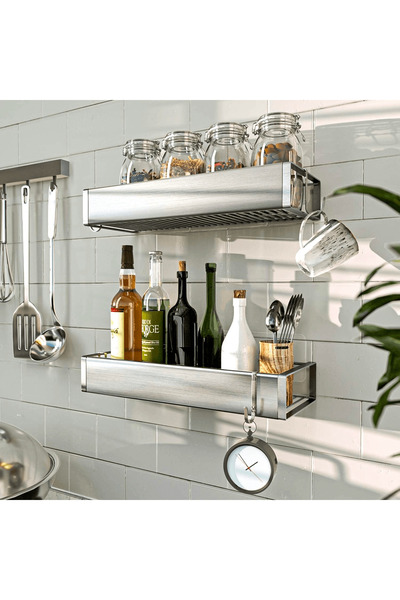 Elindor Bathroom and Shower Shelf, Set of 2 Stainless Steel Shelves, 31 x 11 x 5.5 cm, Silver