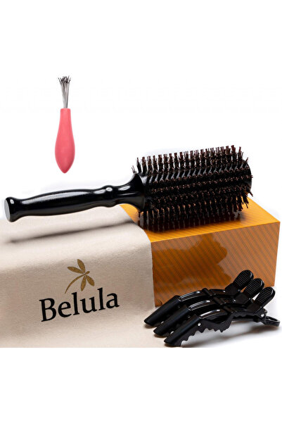 Belula Set perii rotunde cu 3 clipsuri, peri din lemn/nailon/mistreț, negru, 25,9 x 8,9 x 6,1 cm