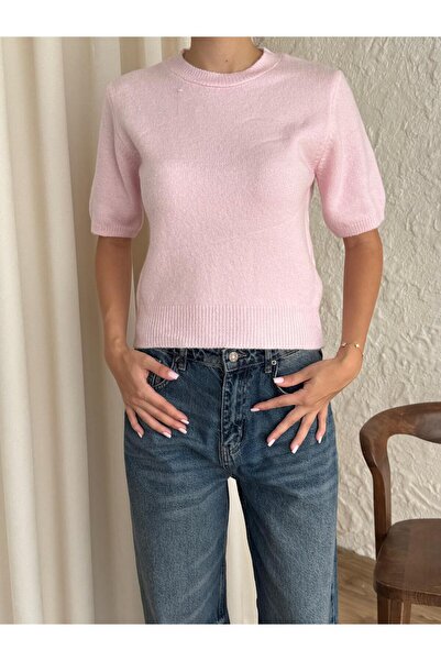 yeditepe fashion Κοντομάνικη πλεκτή μπλούζα Emil Pink