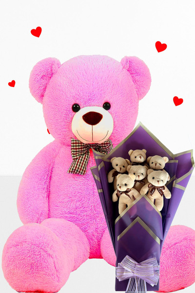 Sole Plush Teddy Bear 90 cm Bear and Purple Plush Teddy Bear Bouquet Gift for Lover Birthday Special Day Set