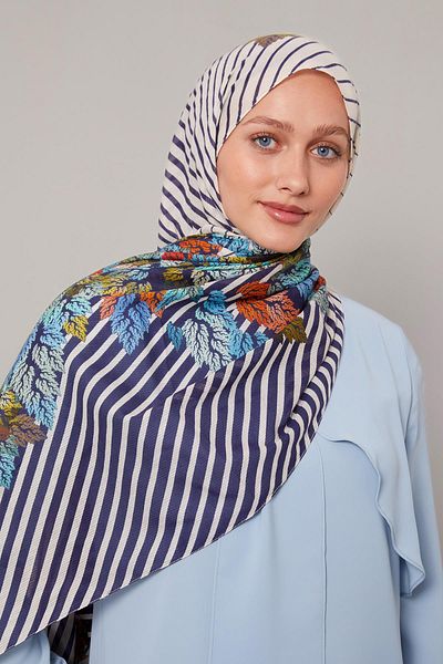 Levidor Blue Pine Pattern Cotton Shawl