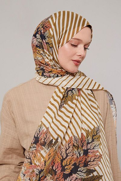 Levidor Cream Pine Pattern Cotton Shawl
